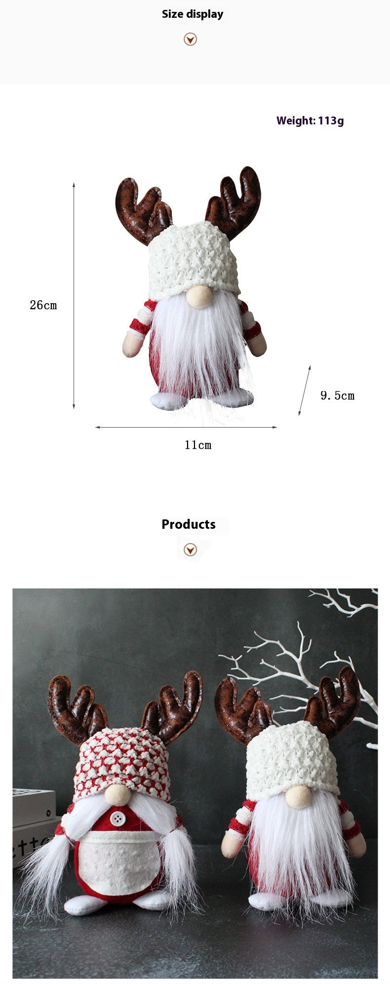 Christmas Antler Faceless Old Man Doll Decor for Holiday Festive Home