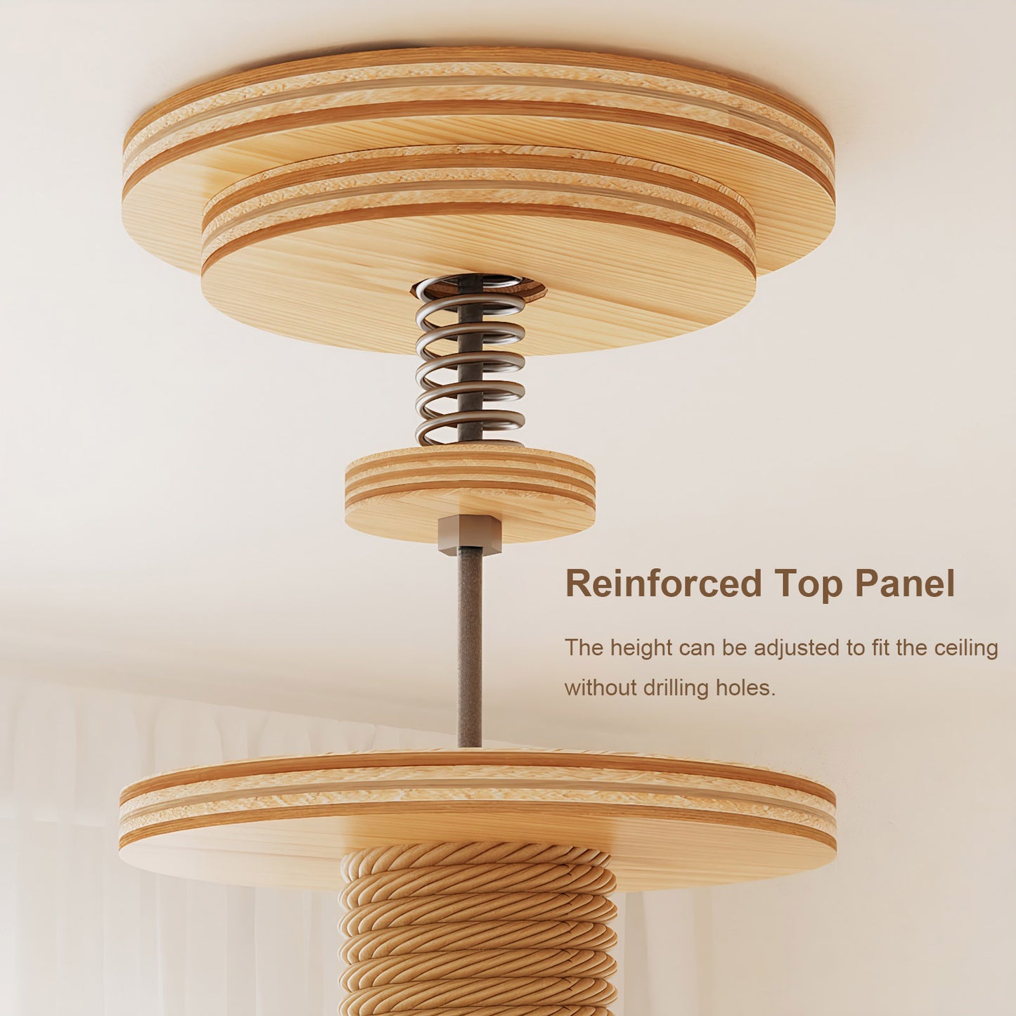 Adjustable Floor-to-Ceiling Cat Tree Tower with Sisal Post & Toys, Natural Finish