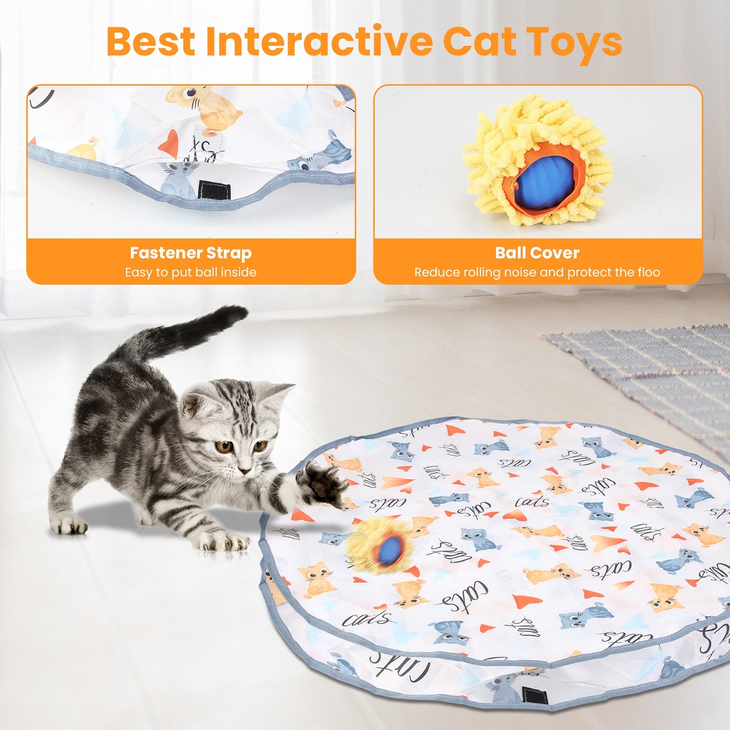 Interactive Cat Toy Ball with Rechargeable Motion Activation for Indoor Cats