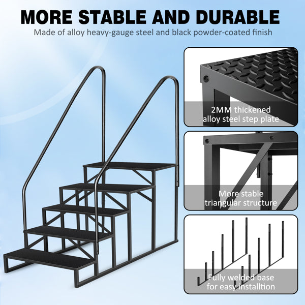 Heavy-Duty Pool & RV Step Ladder with Handrail - 660Lb Capacity, Anti-Slip