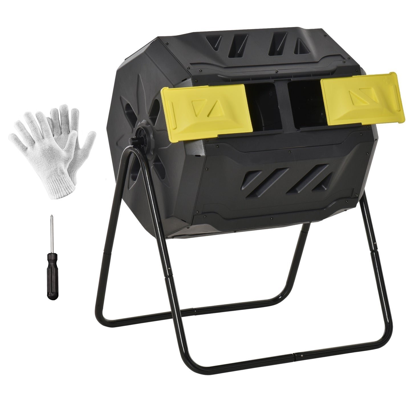 Outdoor 360° Double Chamber Rotating Compost Bin - 43 Gallon Yellow Garden Tool
