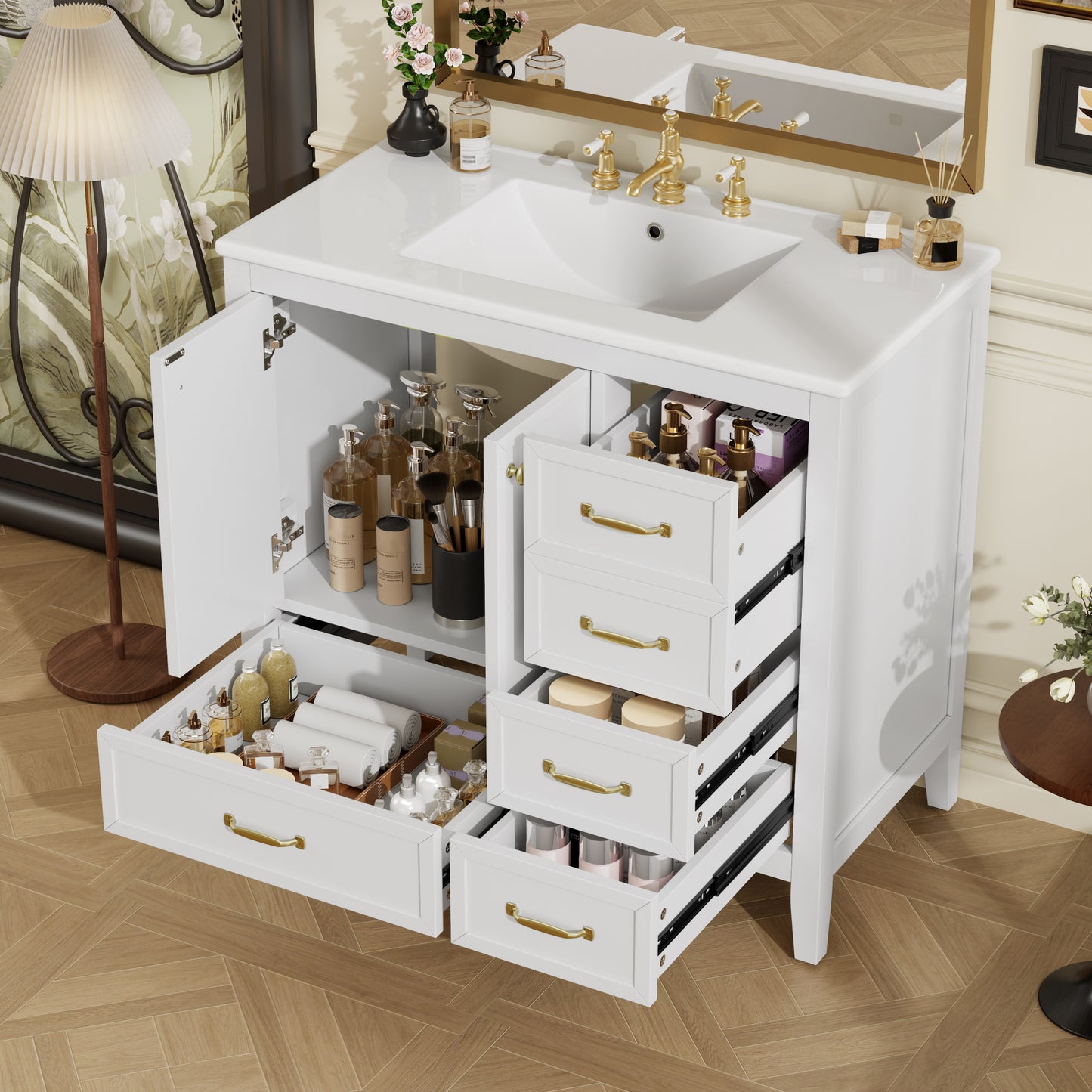 36" Bathroom Vanity with Sink and Soft-Closing Doors - White