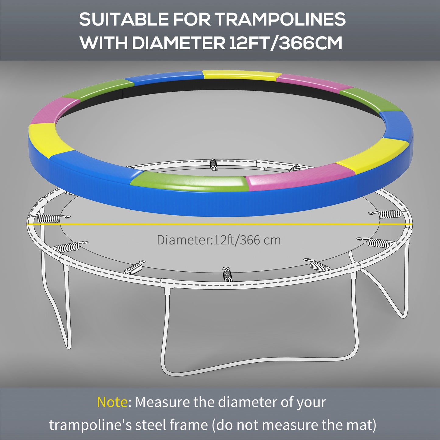 12FT Trampoline Safety Pad Replacement - Waterproof & Tear Resistant