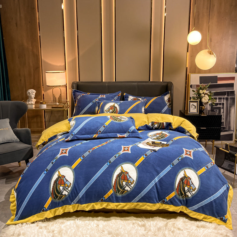 Nordic Thick Velvet Bed Sheet Set - Double-Sided Warm & Cozy Bedding