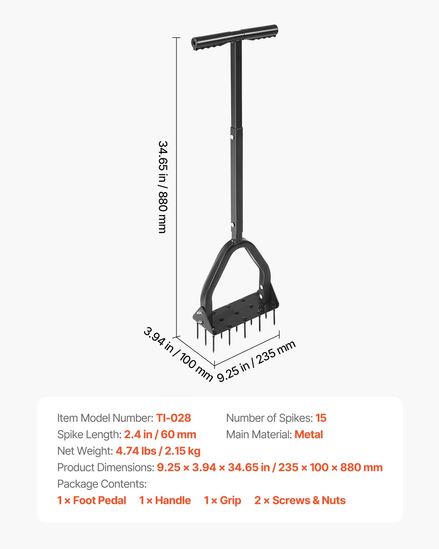 Manual Lawn Aerator with 15 Steel Spikes - Heavy Duty Garden Tool for Compact Soil