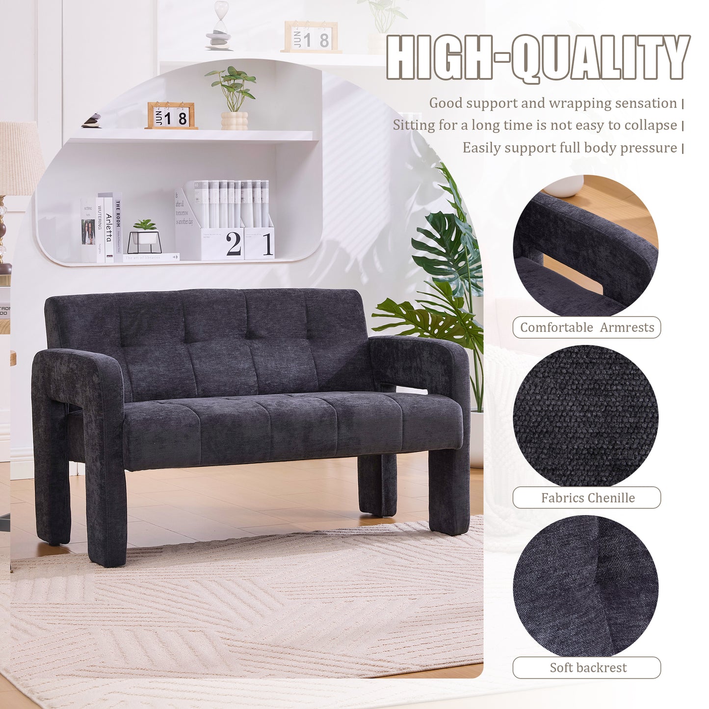 Nordic Modern Double Armchair - Upholstered Sofa in Black