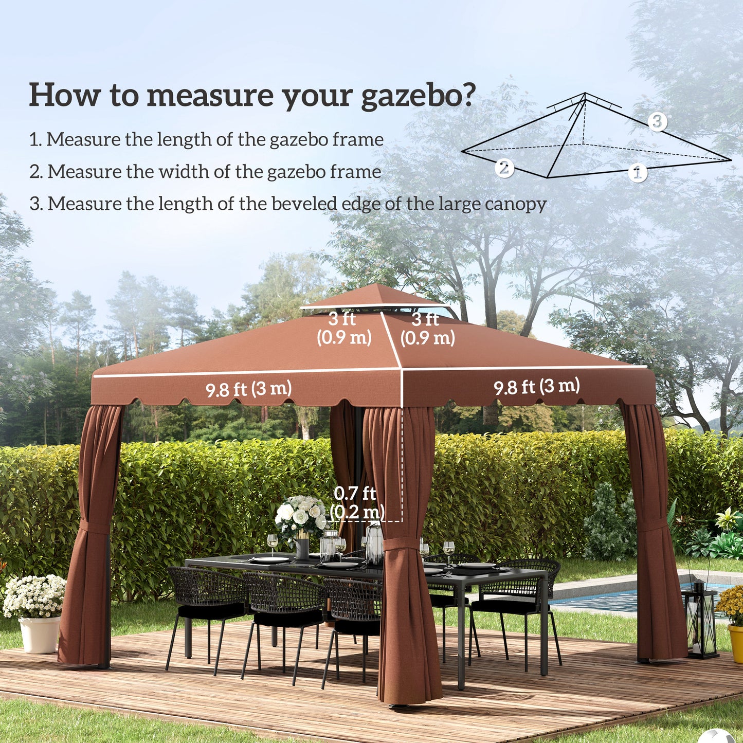10 x 10 Gazebo Replacement Canopy - Coffee for Models 84C-051 & 84C-269