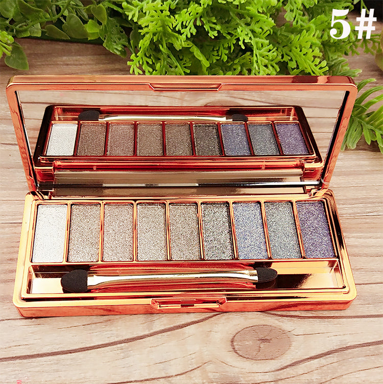 9-Color Eyeshadow Palette with Pearlescent Earth Tones – Gold & Natural Shades