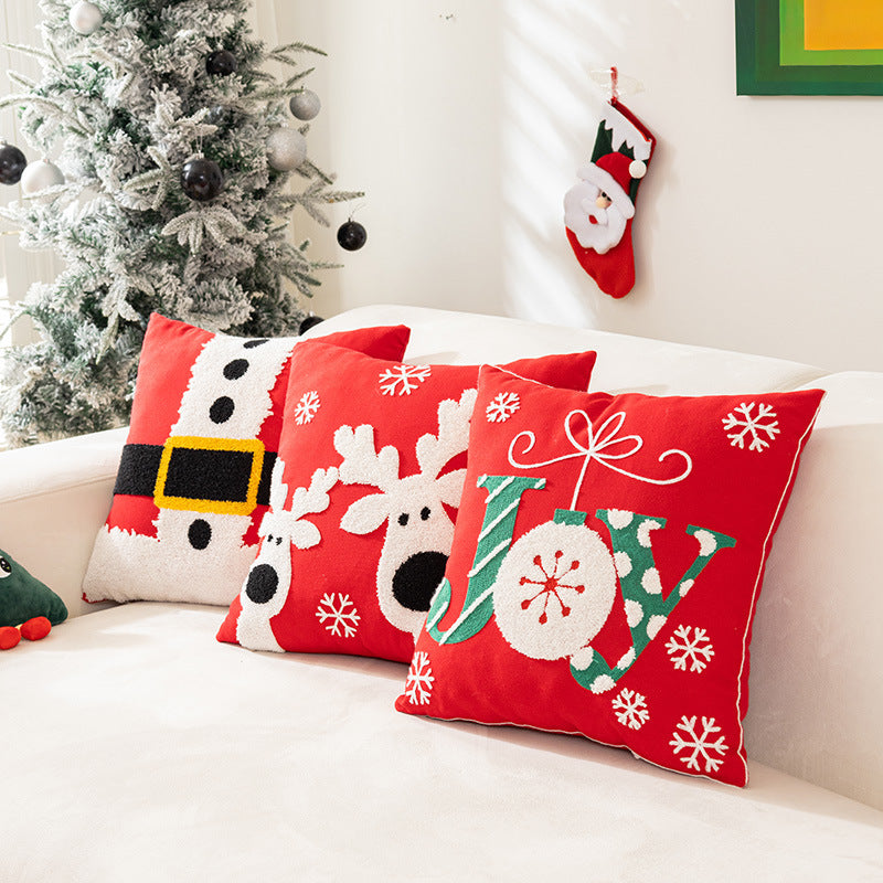 Christmas Embroidery Pillow Cover Holiday Home Decor 45x45cm