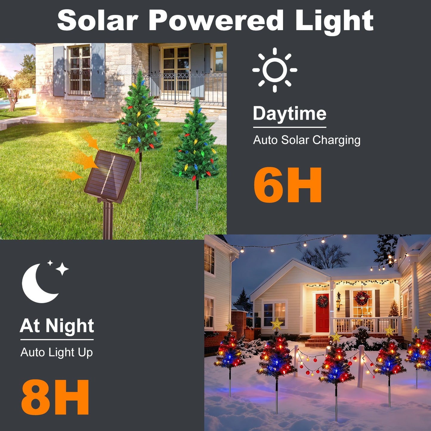 Solar Christmas Tree Lights - 37.4in Height, 100 LEDs, 8 Modes, 2 Pack