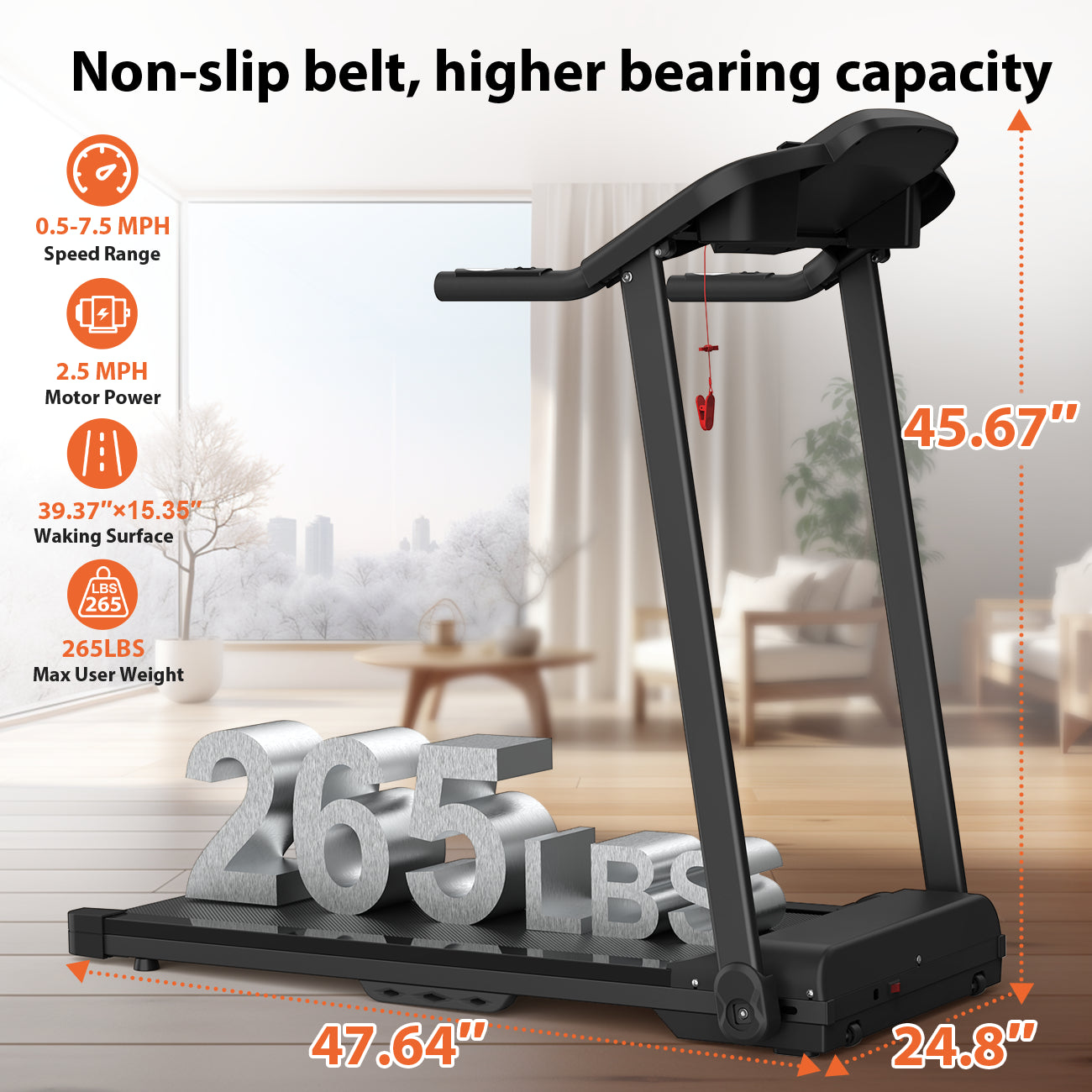 Foldable Treadmill - 2.5HP Electric Running Machine for Home Gym