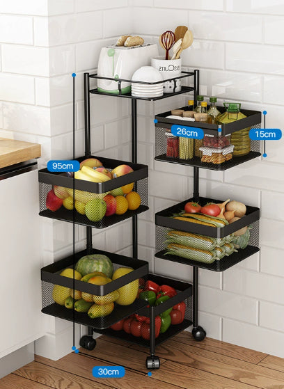 Vegetable Storage Basket Rack with Wheels - Multi-Layer Metal Kitchen Organizer