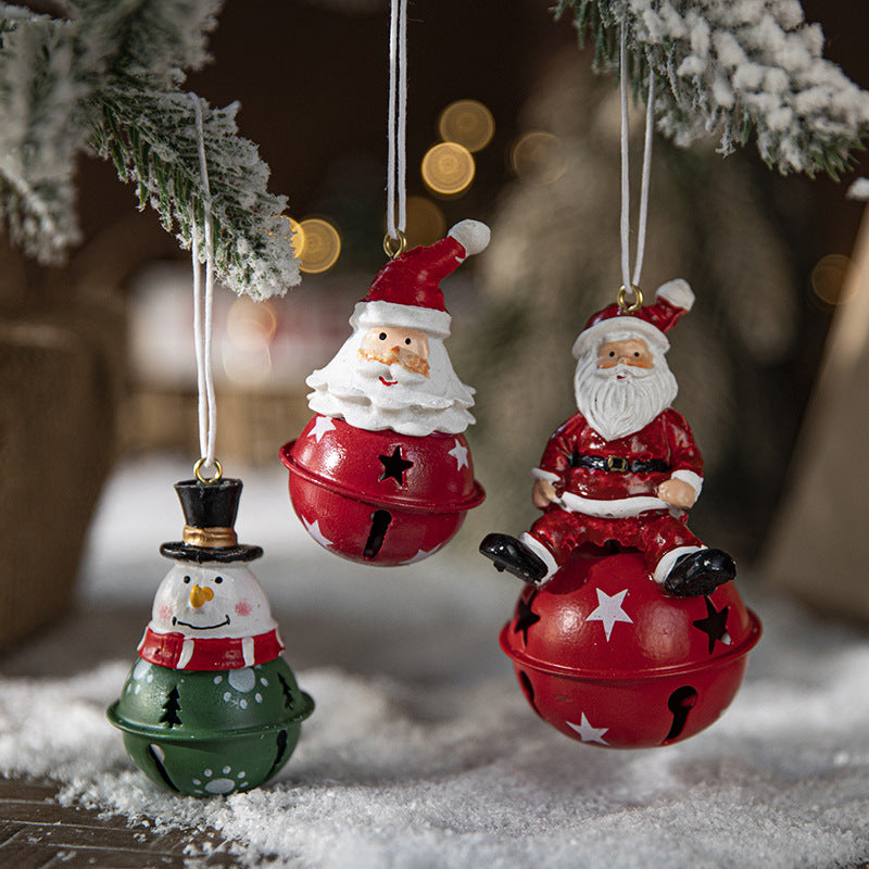 Christmas Iron Bell Pendant Set - Snowman, Elk & Santa Decorations