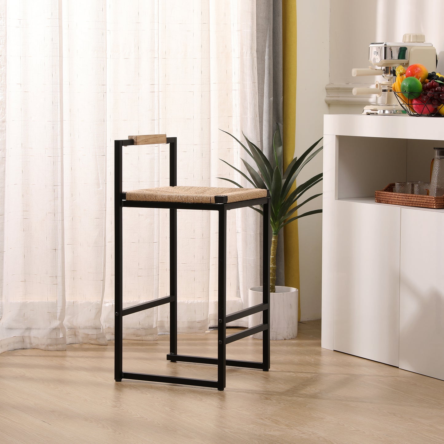 Set of 2 Counter Height Bar Stools with Back - Natural Paper Rope