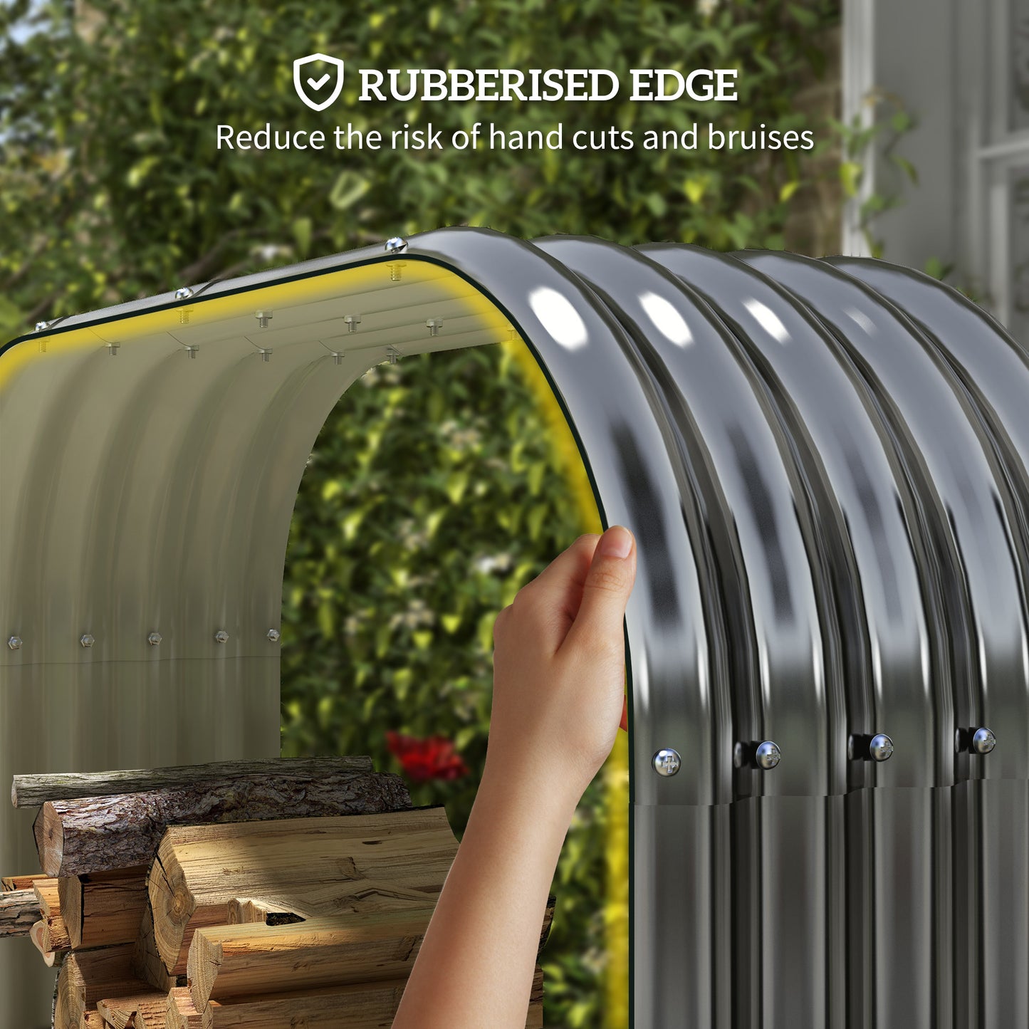 Galvanized Steel Firewood Storage Rack with Rubberized Edges - Weather Resistant Garden Tool