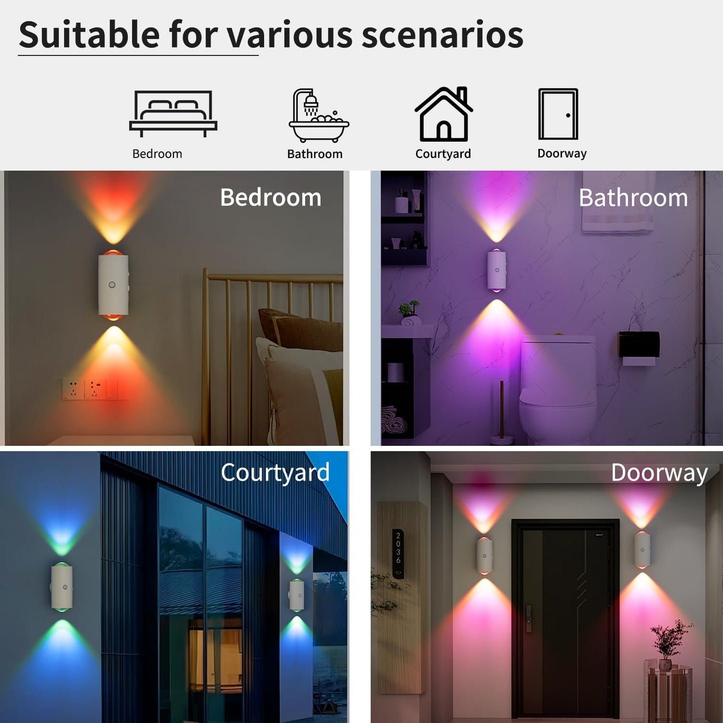 Rechargeable Motion Sensor Night Light - Magnetic RGB & Warm LED Wall Light, Wireless, 2-4 Pack