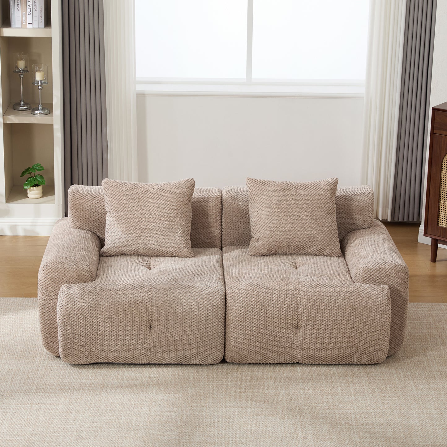 73" Modern Modular Loveseat Sofa - Convertible Tufted Couch with Pillows, Taupe