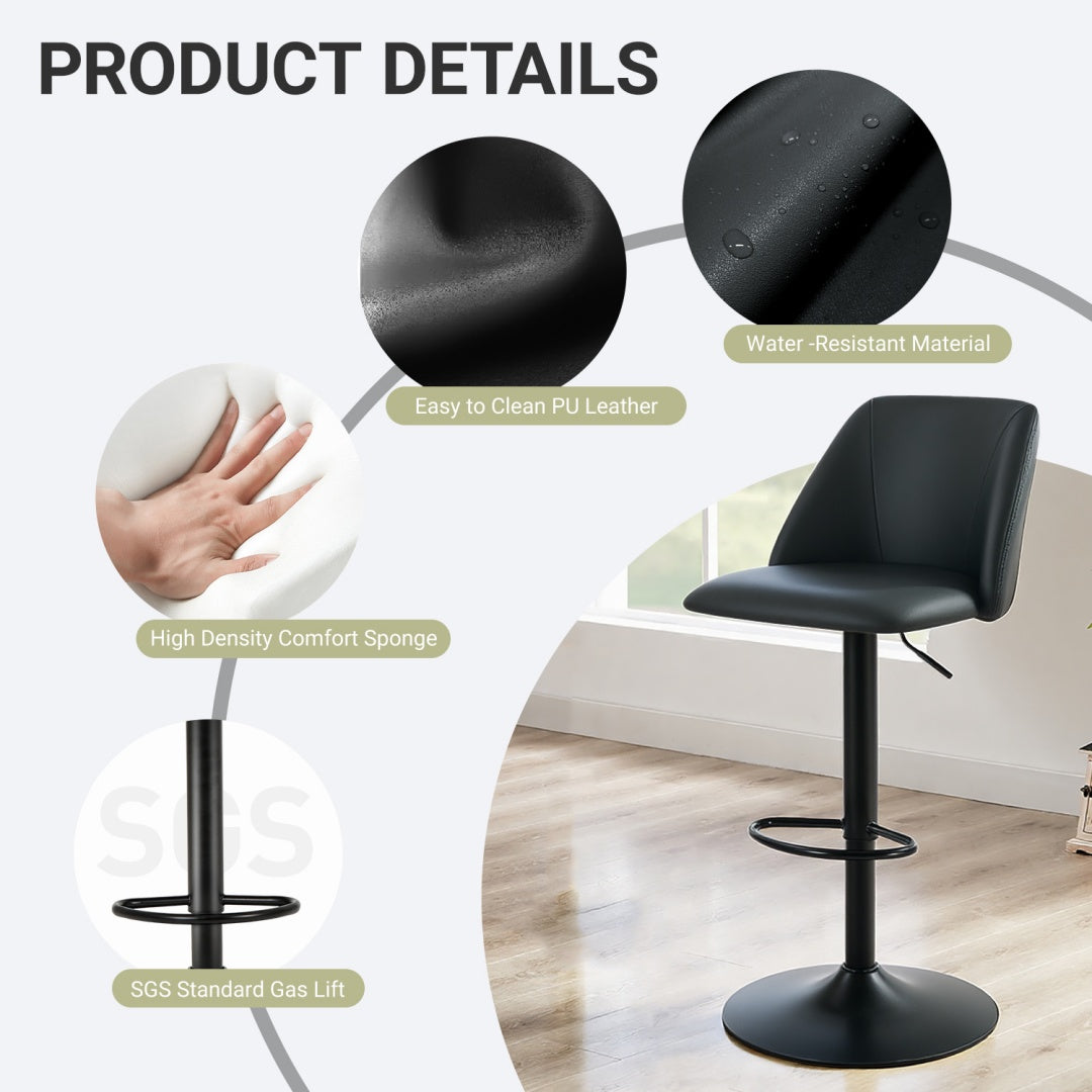 Adjustable Upholstered Swivel Bar Stools - Set of 1