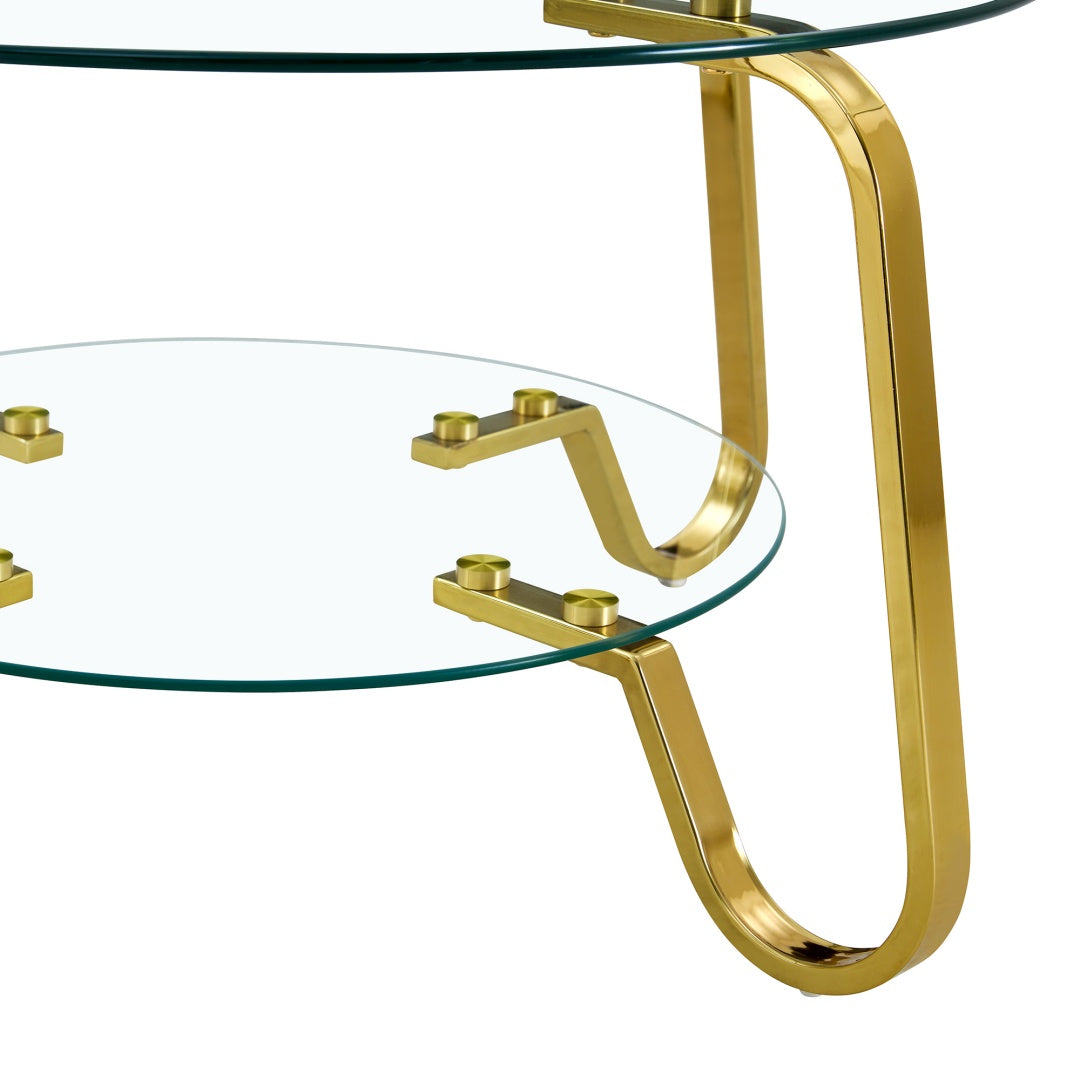 Retro Gold Metal Frame Double-Layer Glass Coffee Table - 31.5"