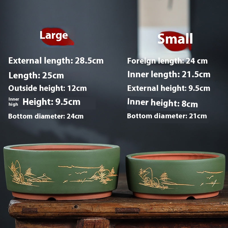 Indoor Bonsai Flower Pot - Round Purple Sand Plant Container for Home Garden