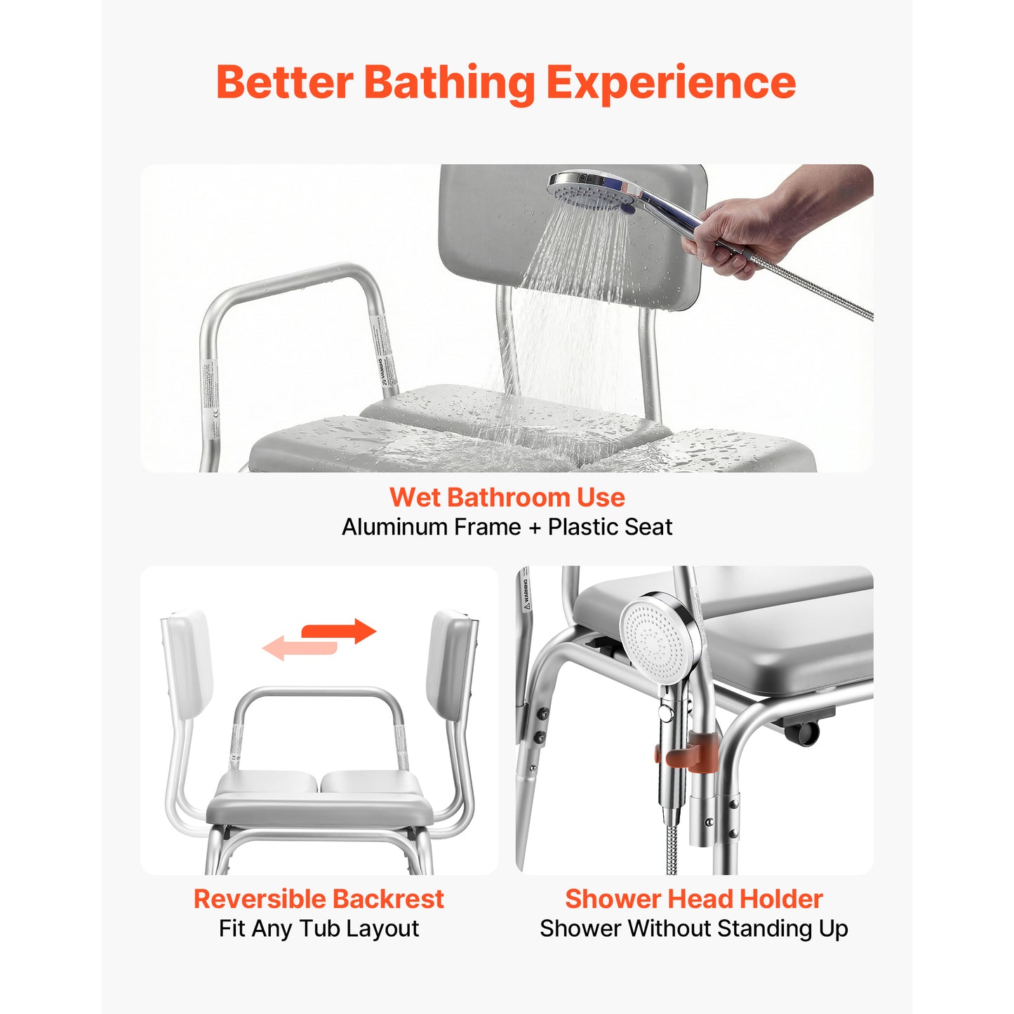 Heavy Duty Shower Bench with Arm & Backrest - 500 Lbs Capacity, Height Adjustable Bathroom Seat for Adults & Seniors
