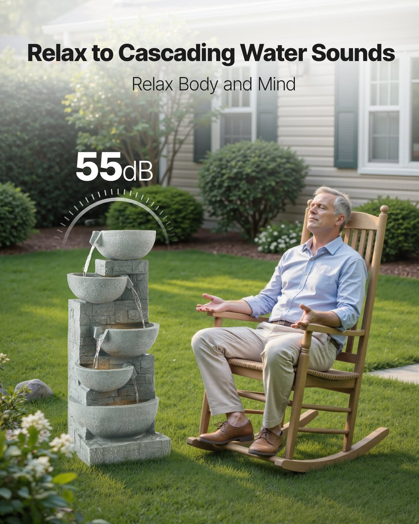 Outdoor 5-Tier Bowls Water Fountain - Cascading Garden Decor, 31.5 Inch