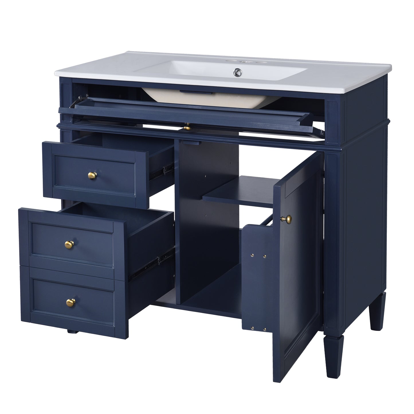 36'' Blue Bathroom Vanity with Ceramic Sink & 3 Drawers