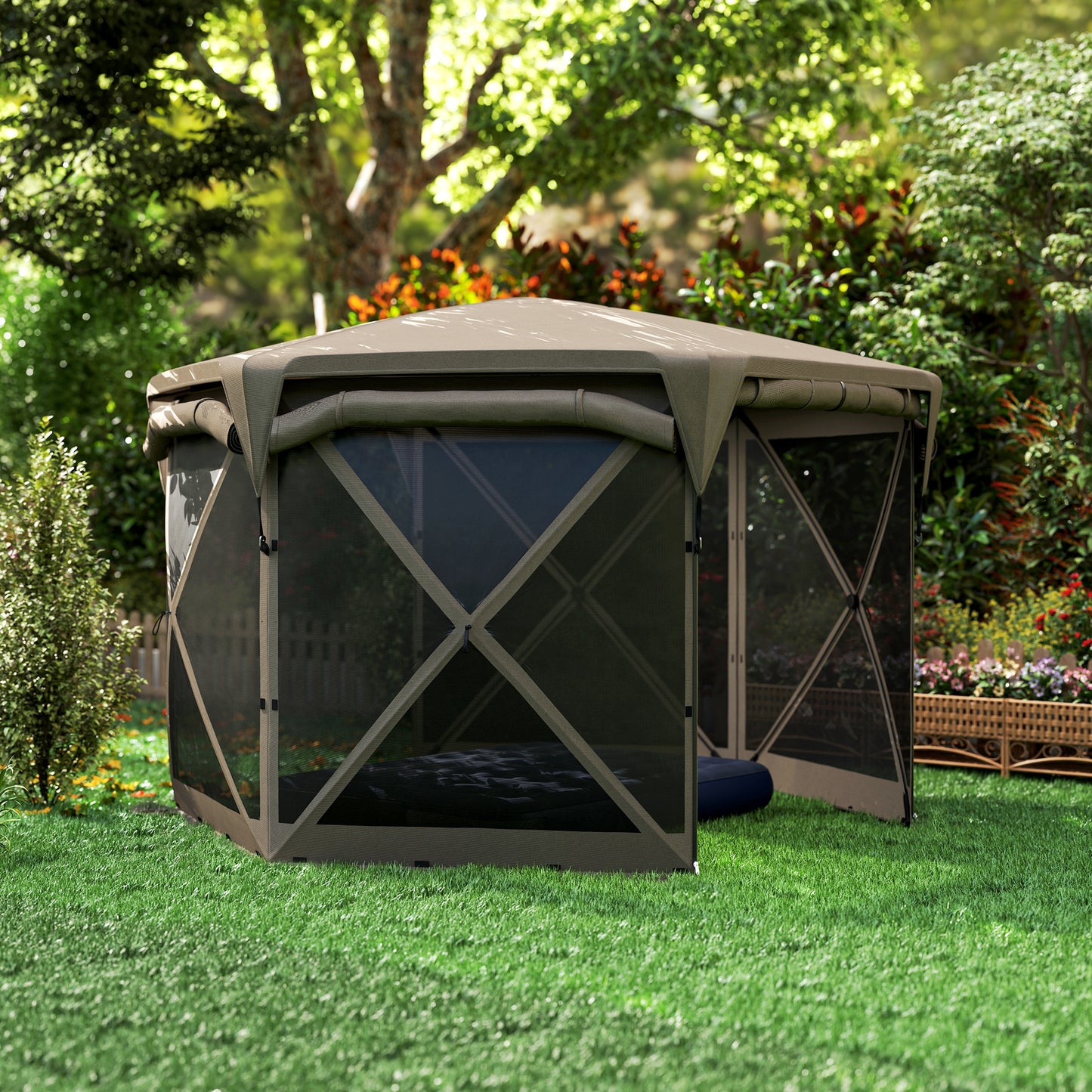 11x11 ft Pop Up Gazebo Tent with Removable Roof - Brown