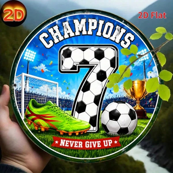 Champions Soccer Number 7 Metal Tin Sign - 7.87 Inch