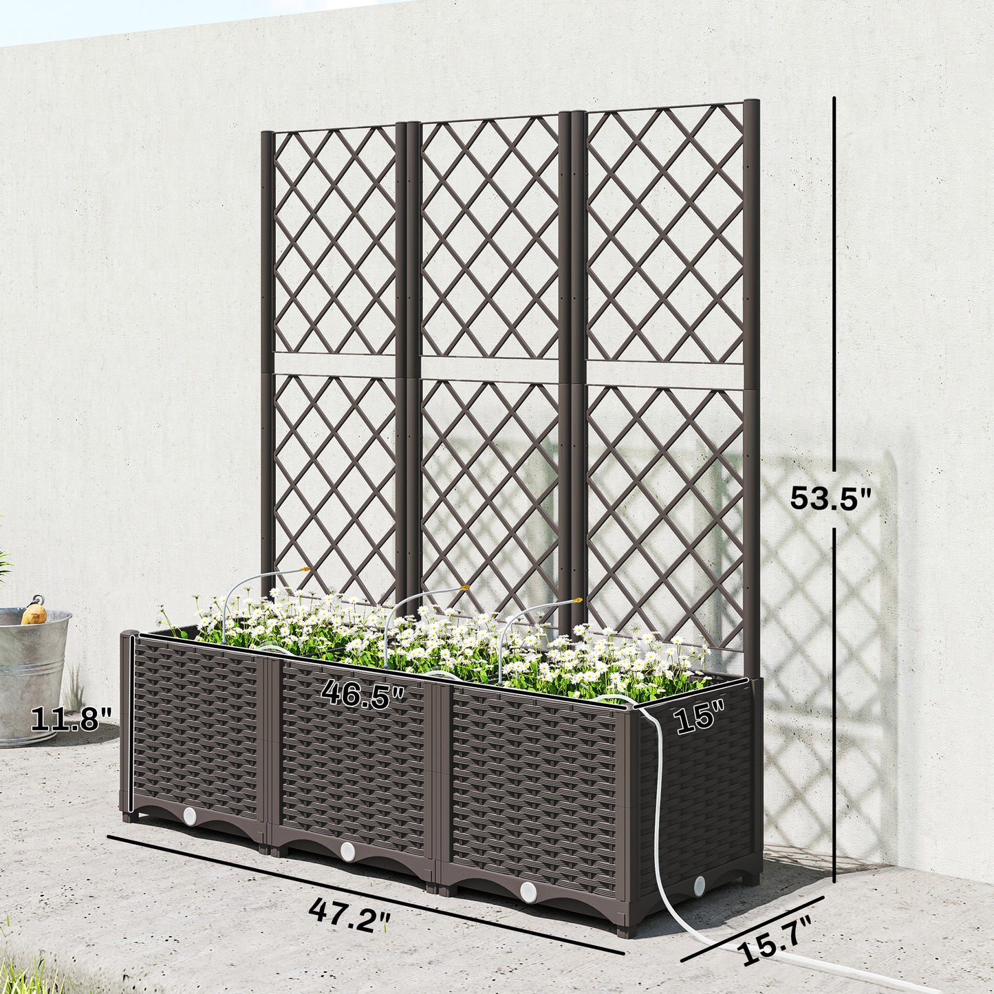 Self-Watering Raised Garden Bed with Trellis - Brown 510x610x280mm