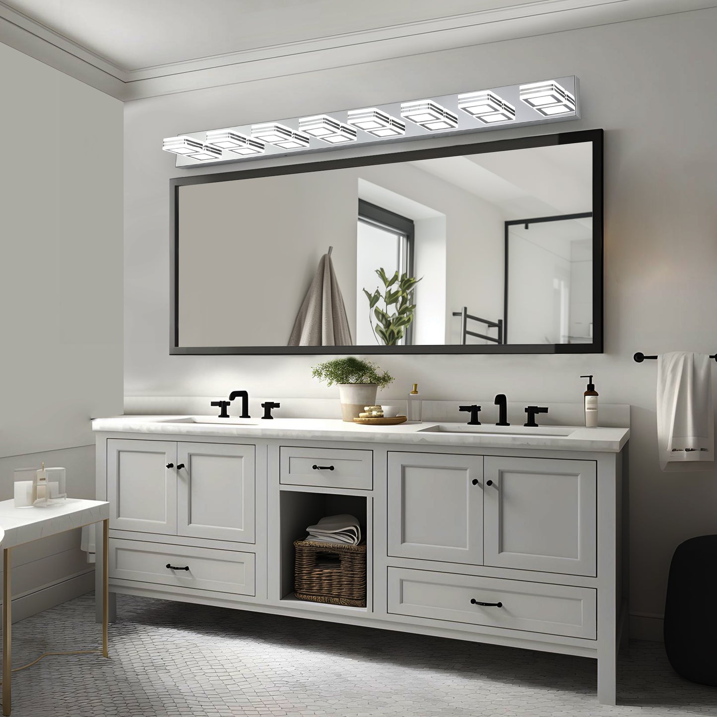 Modern Chrome 8-Light LED Wall Mount Vanity Light Fixture