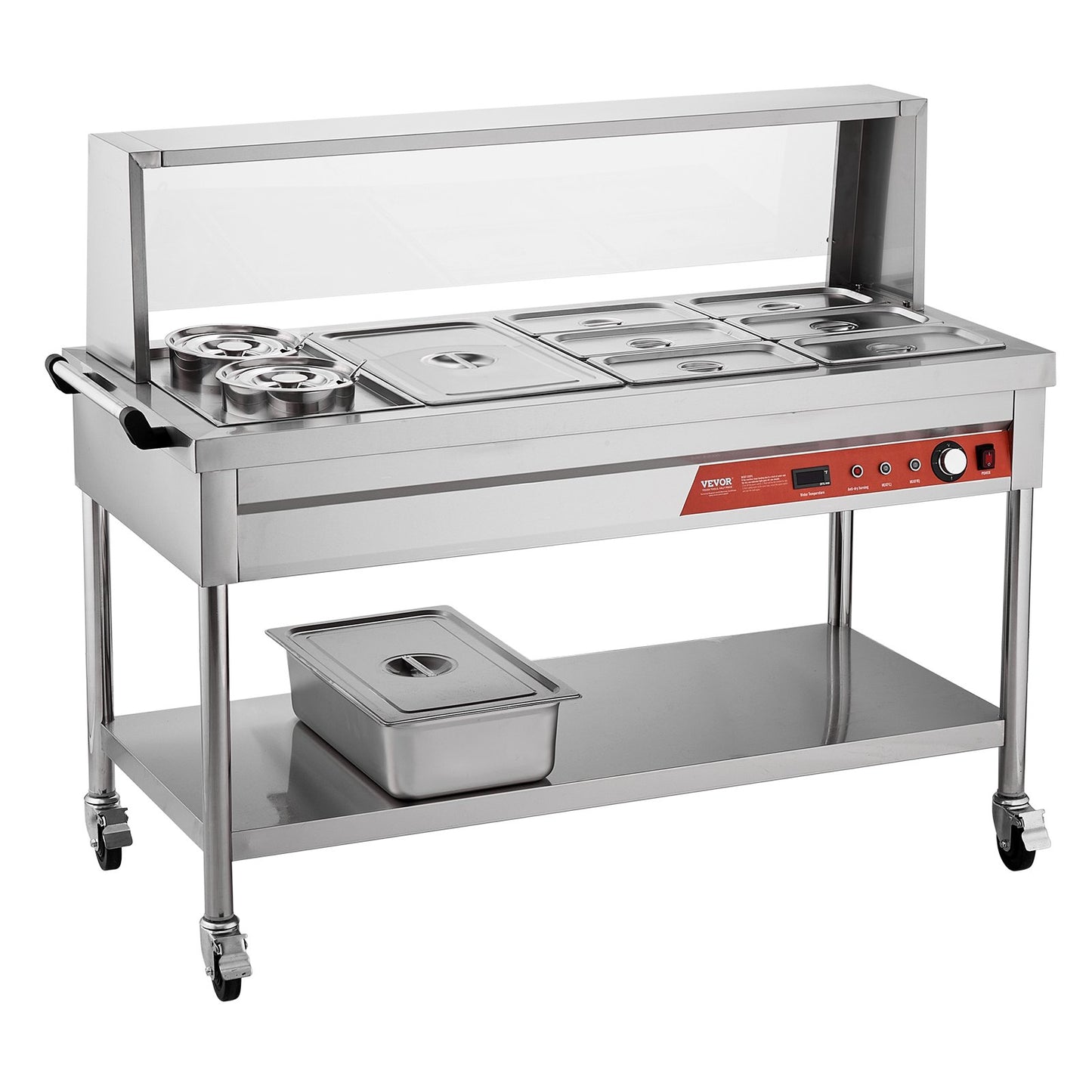 Commercial Food Warmer Steam Table with 7 Pans and 2 Pots - Silver