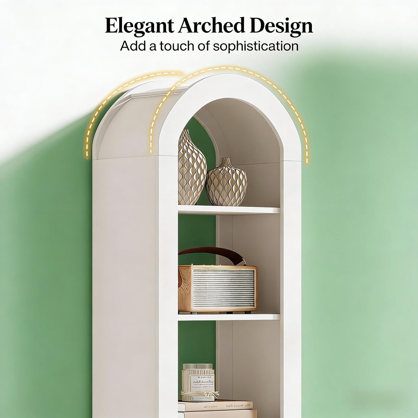 Arched Open Display Shelf - 6-Tier Bookcase in White