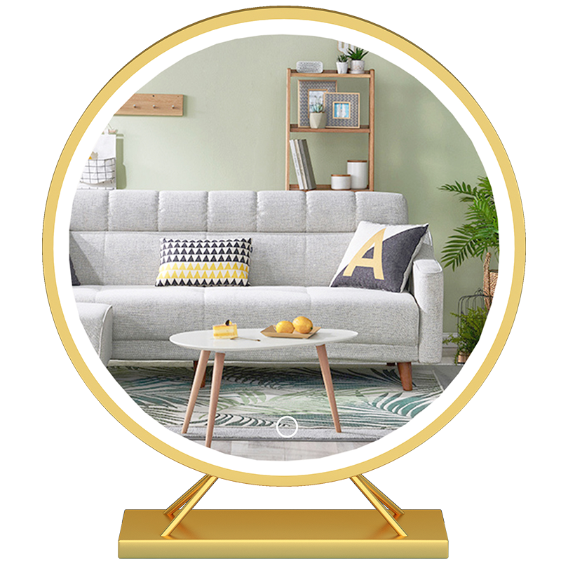 Large Gold Makeup Mirror with LED Light and Dimming - Desktop Dressing Mirror