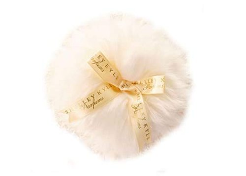 Shelley Kyle Large Handmade Lambs Wool Dusting Powder Puff with Elegant Crystal Dish