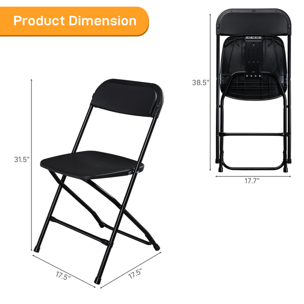 6-Pack Folding Plastic Garden Chairs - Heavy-Duty, Black