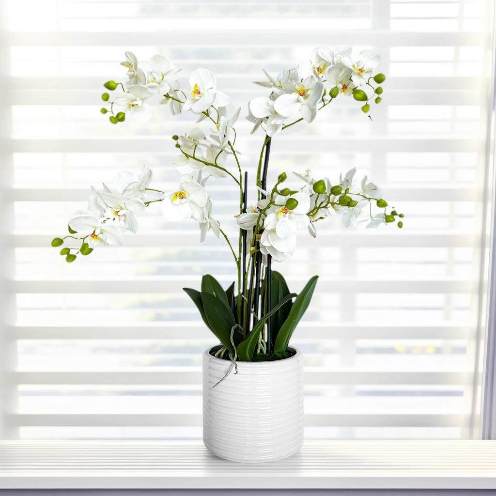 Artificial Orchid Arrangement in Ceramic Pot - Home Decor