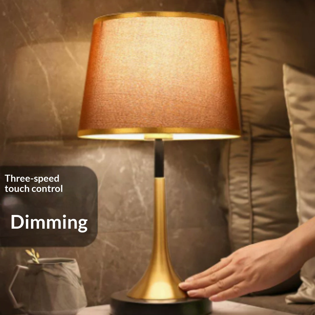 Modern Minimalist Table Lamp for Living Room Bedroom - Gold Edged Fabric, Touch Switch, 25cm