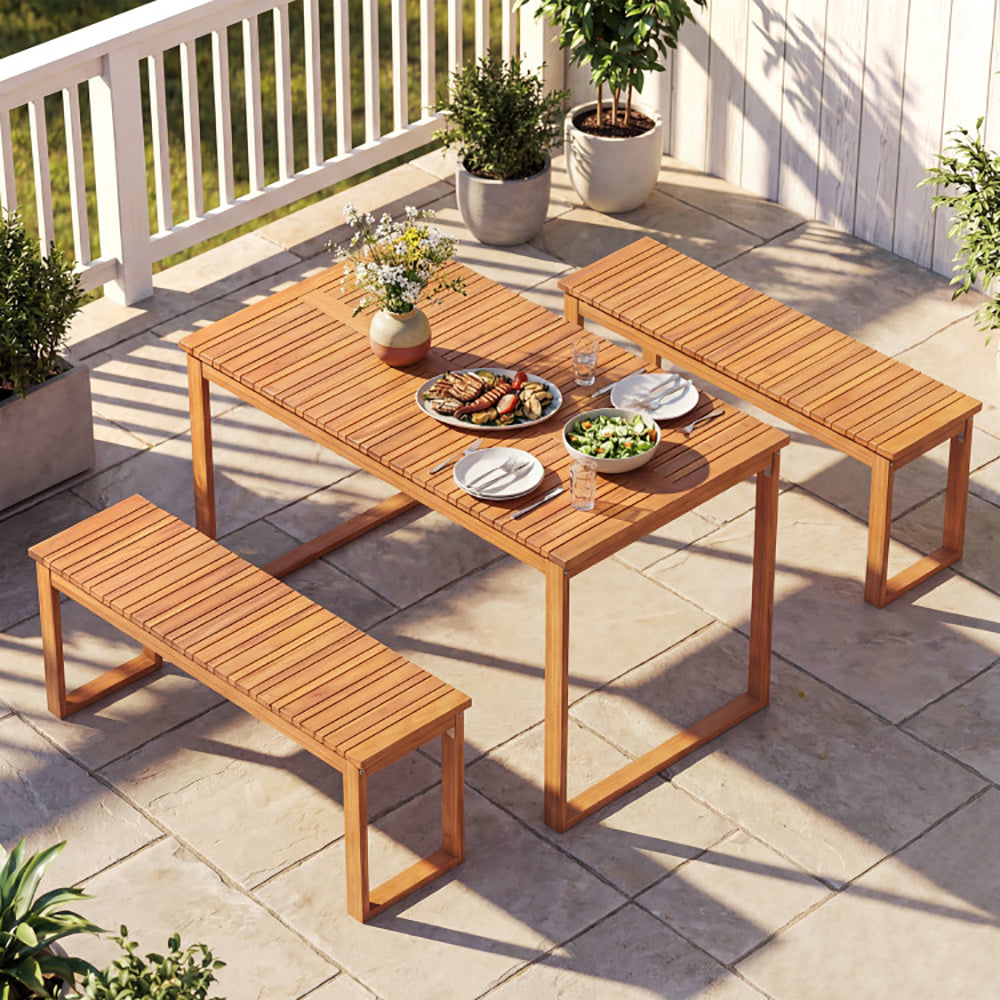 3 Pieces Acacia Wood Picnic Set With Outdoor Dining Table And 2