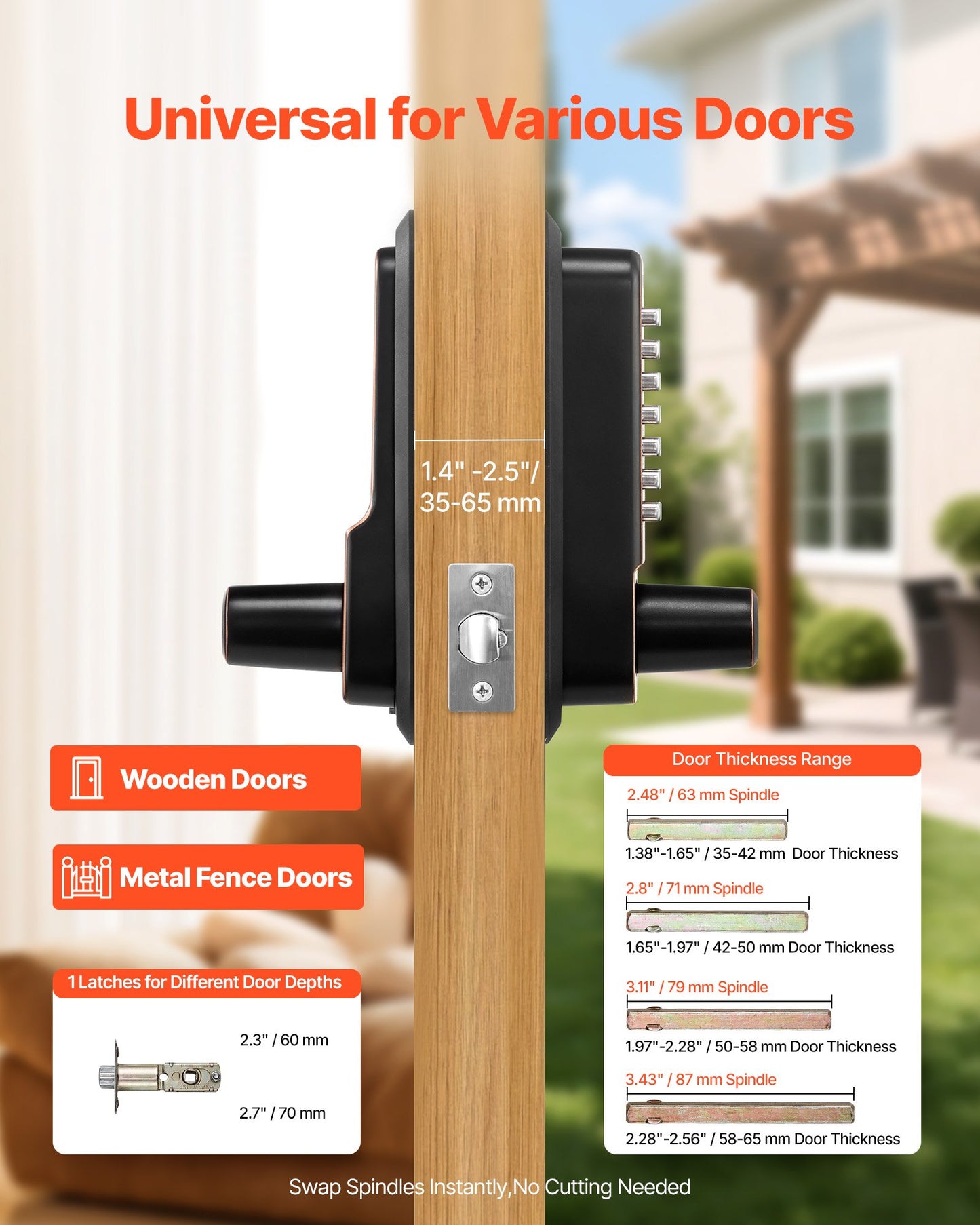 Mechanical Keyless Door Lock with Handle, 4-7 Digit Code, Outdoor Indoor Use