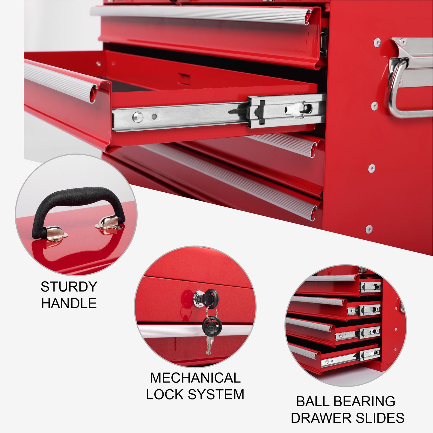 Heavy Duty Metal Tool Box 21-Inch with 4 Drawers, Locking & EVA Liners