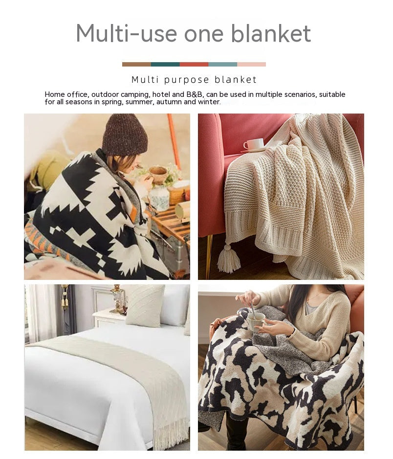 Nordic Style Half Velvet Knitted Sofa Blanket - Home Textiles