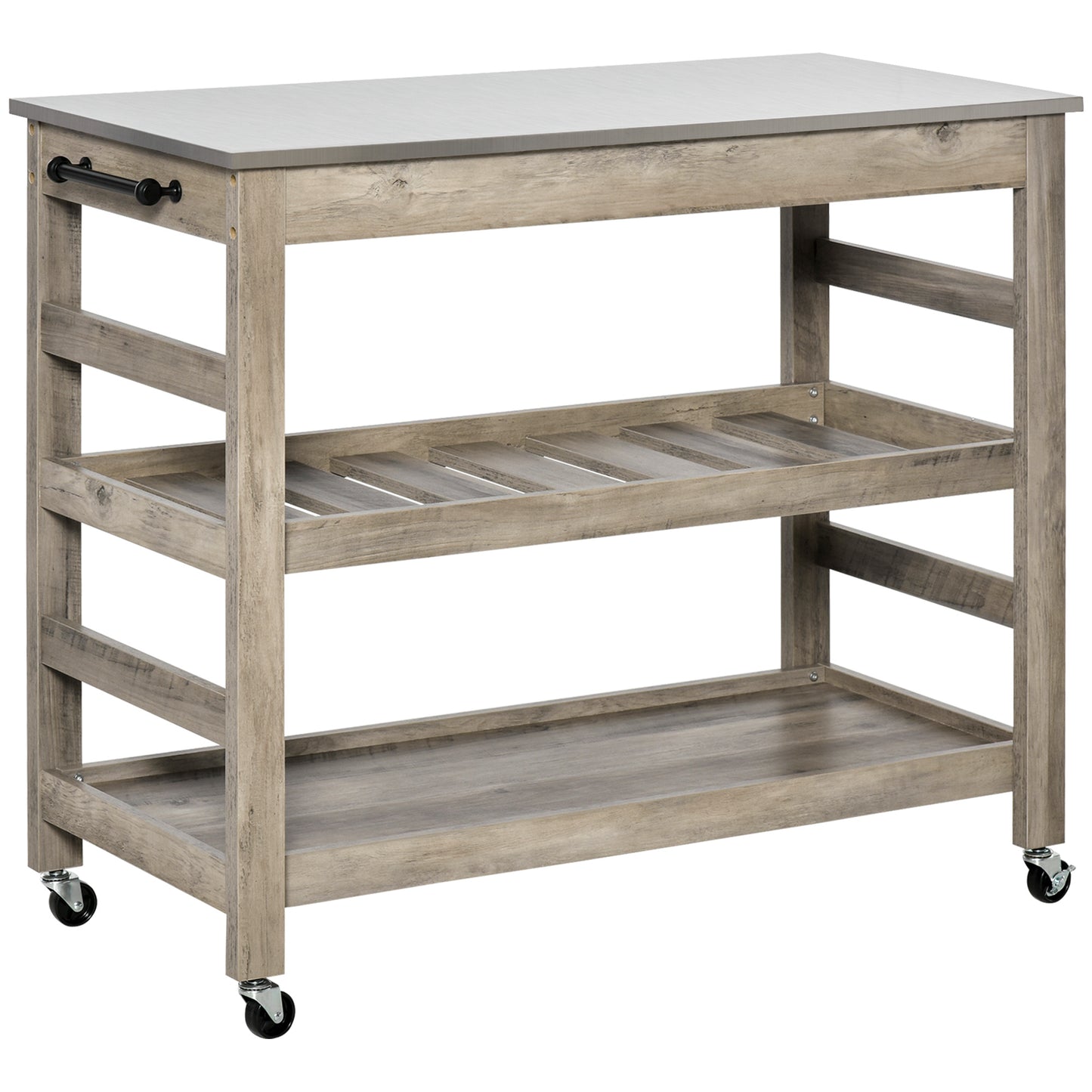 Kitchen Cart, Rolling Island Utility Trolley with Stainless Steel Top