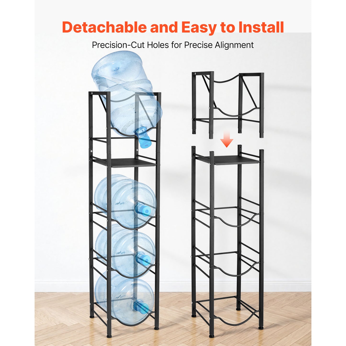 Heavy Duty Water Jug Holder 5 Tiers for 3-5 Gallon Bottles, Organizer with Shelf