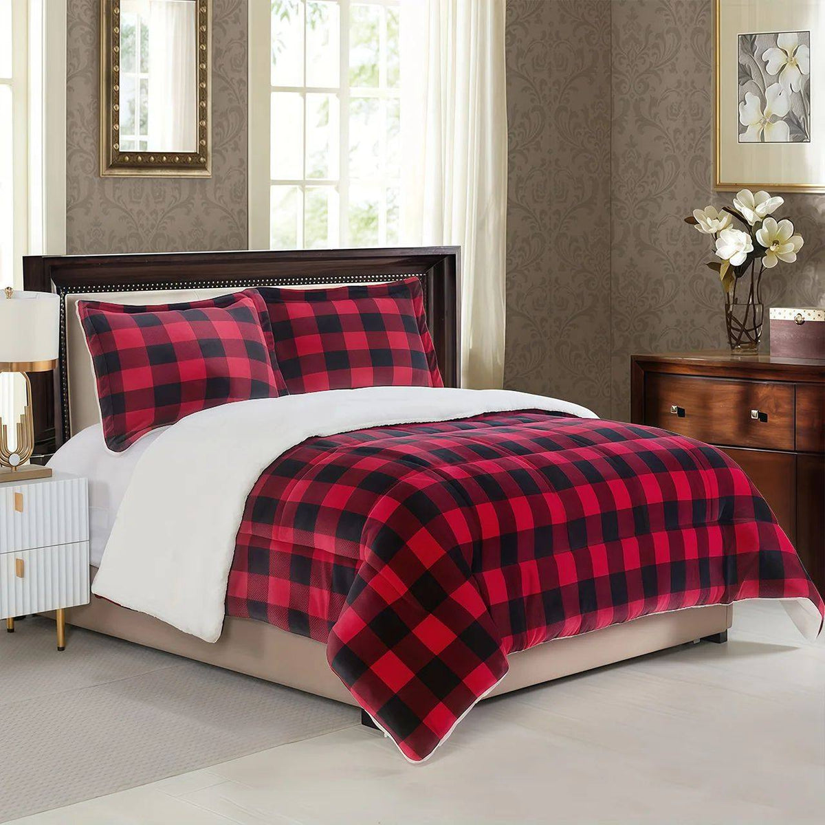 Cozy Sherpa Fleece Buffalo Plaid Blanket - Multiple Sizes & All Seasons