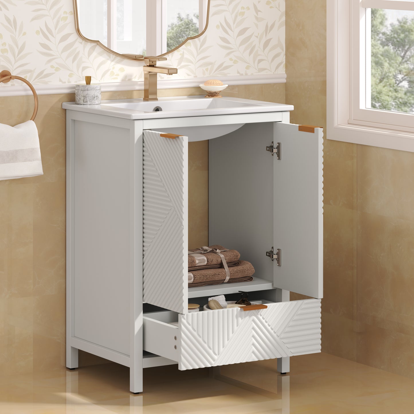 24-Inch Modern Bathroom Vanity with Sink Combo - White
