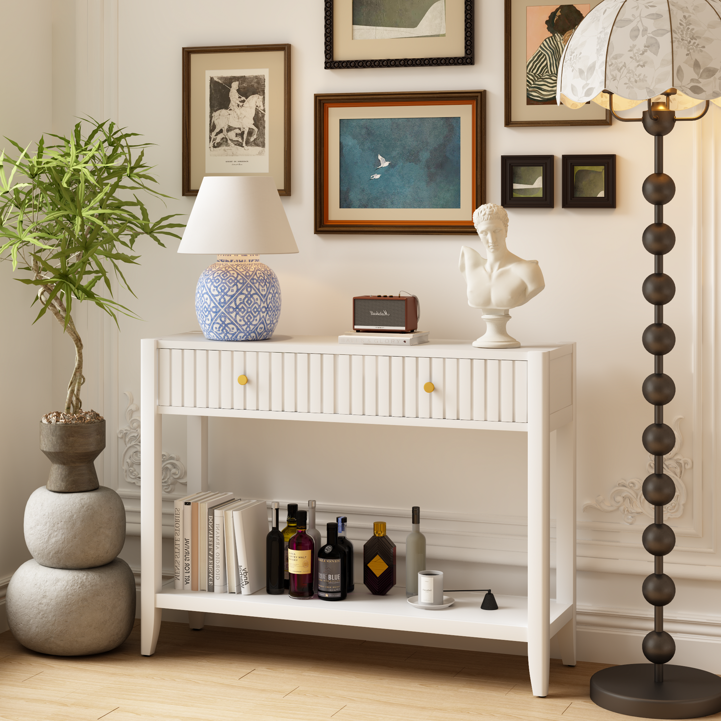 29.5" Tall Console Table with Drawers - White Accent Table
