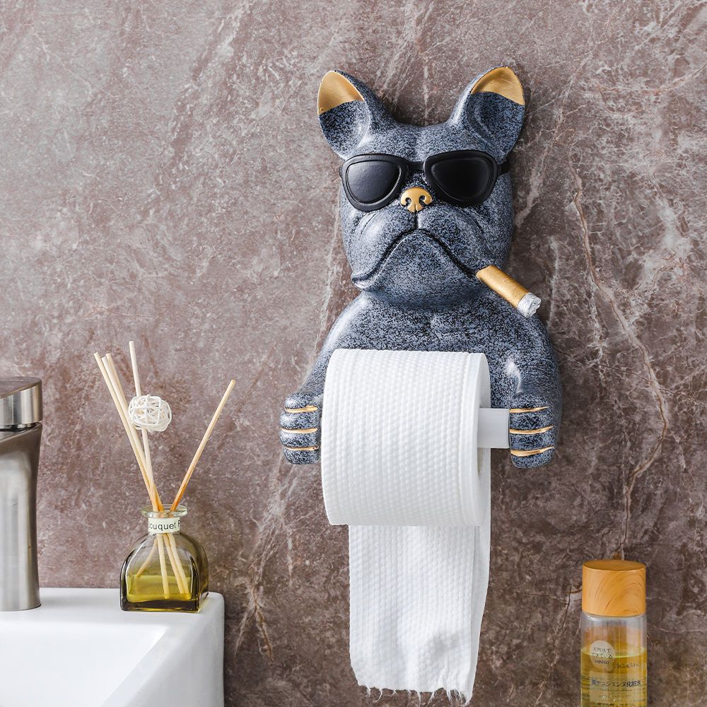 Cute Dog Toilet Tissue Box Holder with Toilet Chart Drum Rack - Bathroom Storage