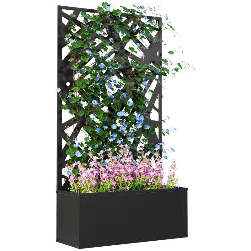 Metal Garden Planter Box with Decorative Privacy Screen - Wall-Mounted or Freestanding, 24 Inch Black