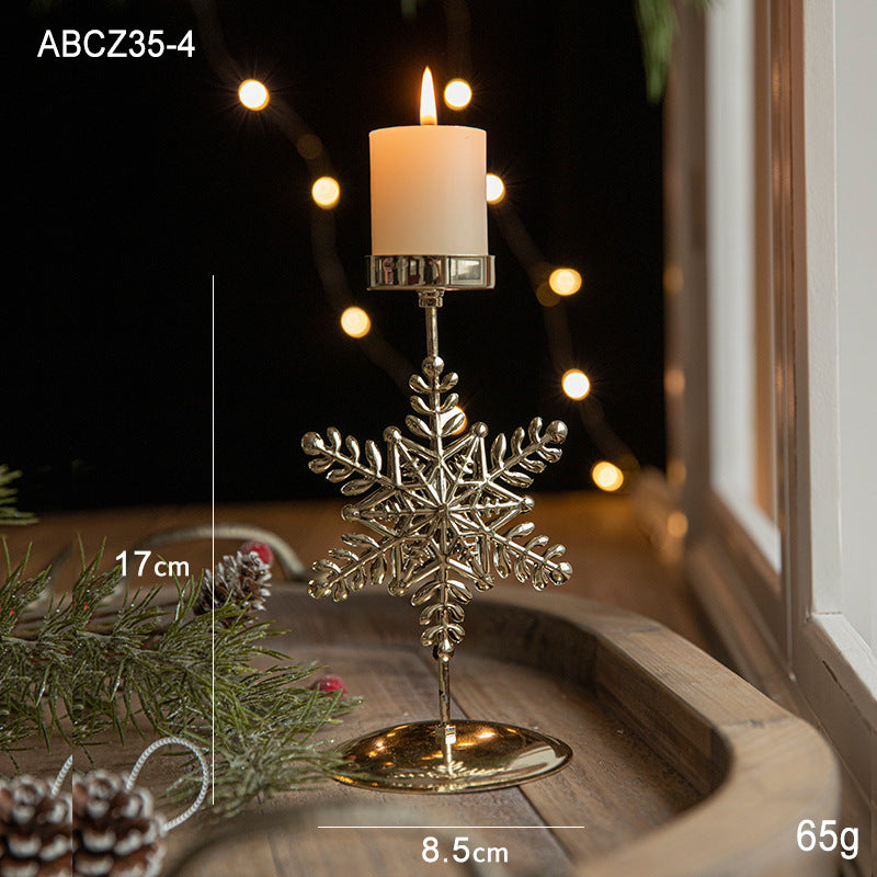 Christmas Candlestick Window Decor Iron Tray - Golden Festive Home Accent